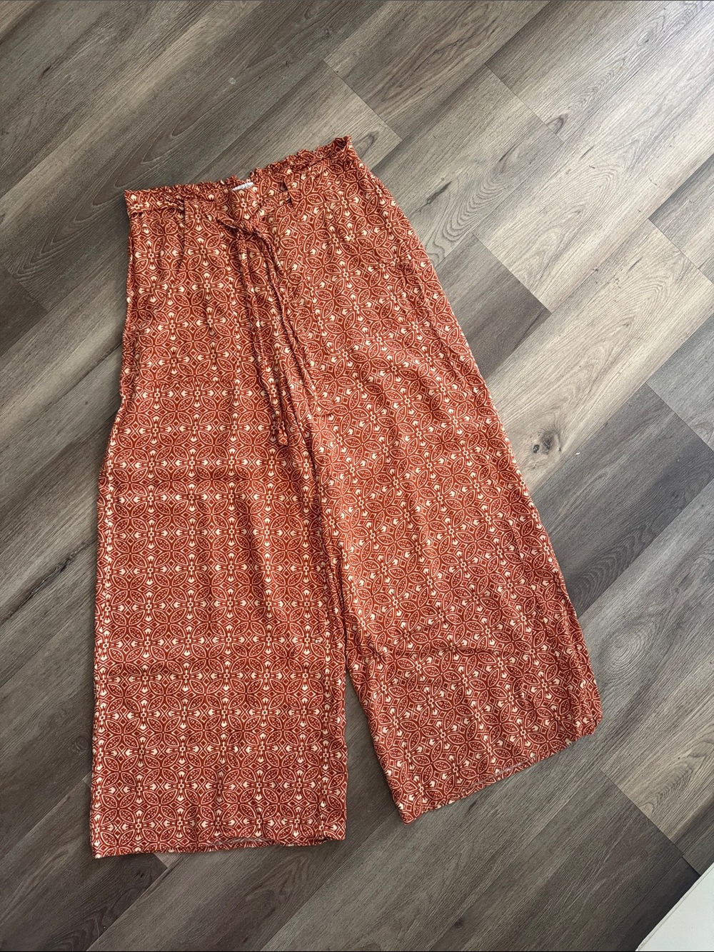 Patrons of Peace Wide Leg Pants in Rust Orange Print